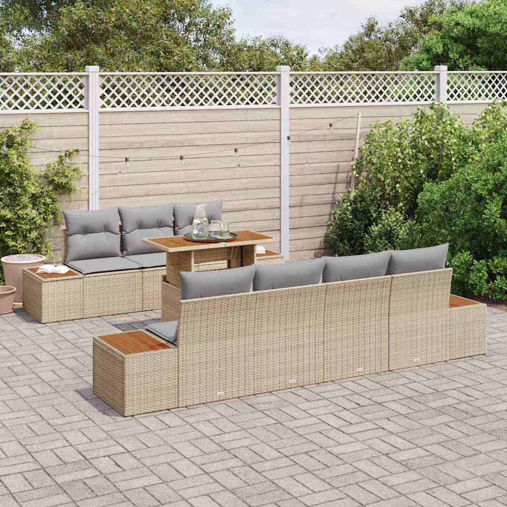 Garten-Sofa-Set mit Speicher 8 pcs Beige Poly Rattan